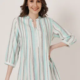 IX IMPRESSION StripedMandarin Collar Pleated Kurti-image-29
