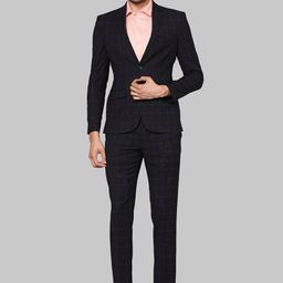 Park Avenue Men Blue Checked Single-Breasted Two-Piece Formal Suit-image-16
