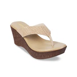 Metro Beige Woven Design Wedge Heels-24