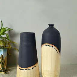 AAKRITI ART CREATIONS 2-Pcs Navy Blue & Beige Midnight's Secret Large Vases-image-66
