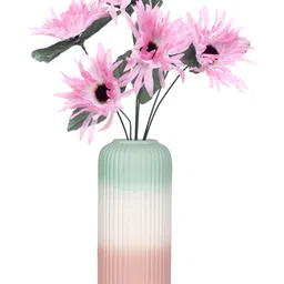 LASAKI Green & White Colourblocked Textured Ceramic Flower Vase-20
