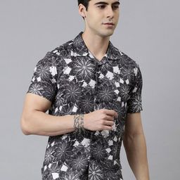 Bushirt Men Grey Comfort Floral Printed Casual Shirt-image-32