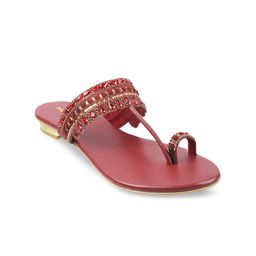 Mochi Women Maroon Embellished One Toe Flats-45