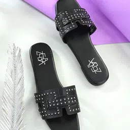 Zebba Embellished Open Toe Flats-16