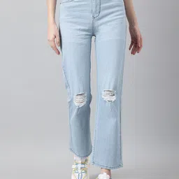 Code 61 Women Blue Relaxed Fit High-Rise Mildly Distressed Bleached Stretchable Jeans-image-68