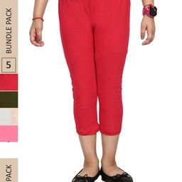 IndiWeaves Girls Pack Of 5 Mid-Rise Cotton Capris-image-68
