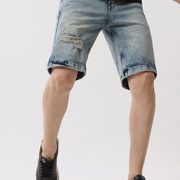 WROGN Men Washed Slim Fit Mid-Rise Denim Shorts-21