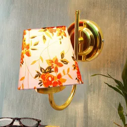 Devansh White & Orange Printed Contemporary Metal Frustum Wall Lamps-3