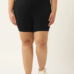 theRebelinme Plus Size Women's Black High-Rise Yoga Shorts-picture-32