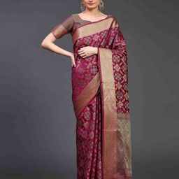 JUST FASHION Ethnic Motifs Woven Design Zari Patola Saree-22