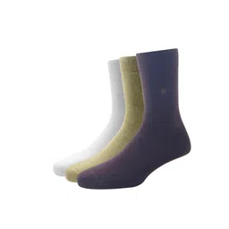 Louis Philippe Men Pack of 3 White Solid Cotton Calf Length Socks-picture-51