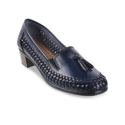 Mochi Blue Women Leather Party Block Pumps with Laser Cuts Heels-43