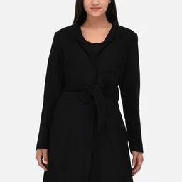 Owncraft Women Black Solid Woollen Overcoat With Belt-picture-14