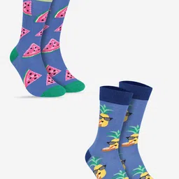 TOFFCRAFT Men Pack Of 2 Patterned Cotton Calf Length Socks-12