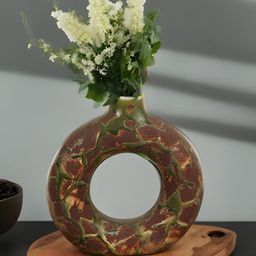 Kaolinite Brown Rock Design Donut-Shaped Ceramic Vase-image-54