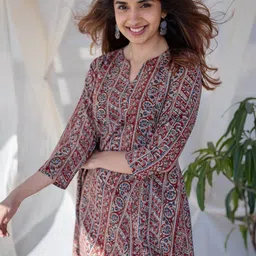 THE INDIAN ETHNIC CO Ethnic Motifs Printed A-Line Cotton Kurta-picture-41