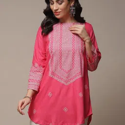 Biba Bandhani Printed Boat Neck Curved Kurti-33