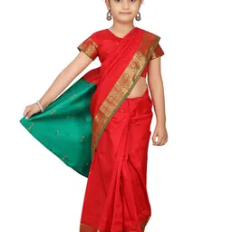 BAESD Girls Ethnic Motifs Woven Design Zari Ready To Wear Baluchari Saree-picture-22