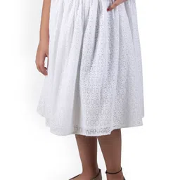 Miyo Girls White Self Design A-Line Flared Skirt-image-1