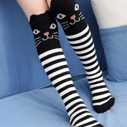 EL REGALO Girls Black Striped Anti Skid Knee-Length Socks-picture-53