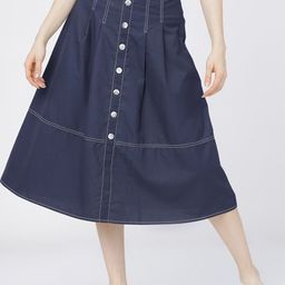 Tokyo Talkies Women Navy Blue Solid Casual-Fit Midi A-Line Skirt-image-25