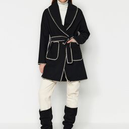 Trendyol Self Design Shawl Collar Cotton Trench Coat-30