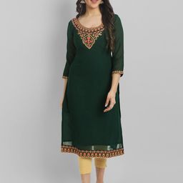 Femvy Floral Embroidered Thread Work Georgette Kurta-image-10