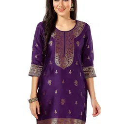 keshubaba Ethnic Motifs Woven Design Banarasi Jacquard Kurti-image-46