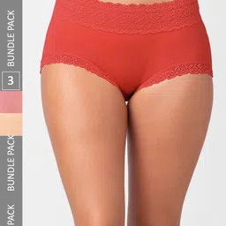 FashionRack Women Pack Of 3 Assorted Self Design Cotton Hipster Briefs-image-37