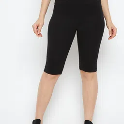 Hypernation Women Black Solid Cotton Lycra Bicycle Shorts-12