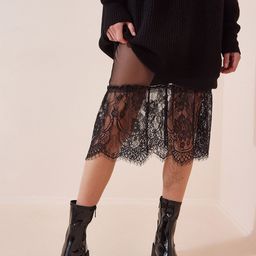 Happiness istanbul Solid Lace Sheer Slip Skirt-picture-43