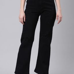 SHOWOFF Women Wide Leg Mildly Distressed Stretchable Jeans-picture-7