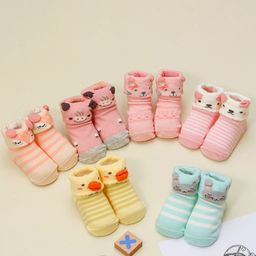Yellow Bee Infants Girls Pack Of 6 Patterned Ankle Length Anti-Skid Socks-32
