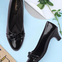 FASHIMO Black Kitten Pumps with Bows-49