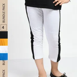 IndiWeaves Girls Pack Of 4 Colourblocked Mid Rise Pure Cotton Capris-image-97