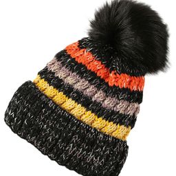 YOUSTYLO Adults Black & Yellow Self Design Woolen Winter Pompom Cap-image-99