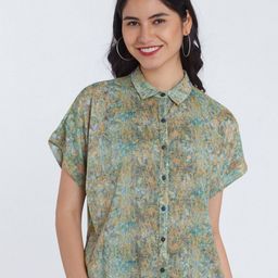 Zink London Women Green Slim Fit Floral Printed Casual Shirt-image-17