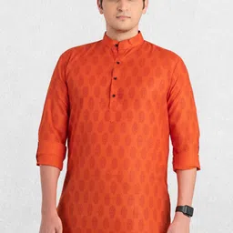SHIWAM ETHNIX Men Orange Ethnic Motifs Printed Short Kurta-picture-38