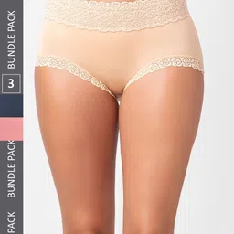 FashionRack Women Pack Of 3 Assorted Self Design Cotton Hipster Briefs-image-35