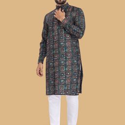BAESD Paisley Woven Design Thread Work Mandarin Collar Empire Straight Kurta-image-5