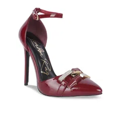 London Rag Burgundy Embellished PU Party Stiletto Pumps with Bows-picture-35