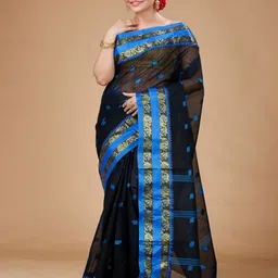 Bong ButiQ Ethnic Motifs Woven Design Zari Pure Cotton Taant Saree-picture-47