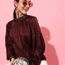 STREET 9 Burgundy Jewel Neck Top-image-70