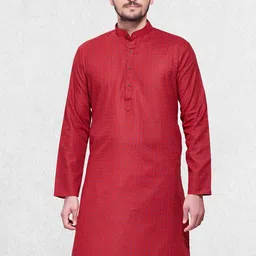 SHIWAM ETHNIX Men Red Geometric Block Printed Kurta-15