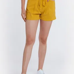 Zink London Women Yellow Slim Fit High-Rise Shorts-image-60