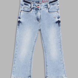ELLE Girls Blue Flared Heavy Fade Cotton Jeans-image-100