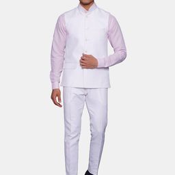 Wintage Men White Solid Bandhgala Two-Piece Formal Suit-image-66