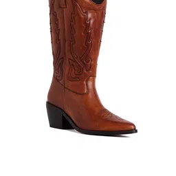 Peach Flores Women Grace Block-Heeled Leather High-Top Cowboy Boots-56