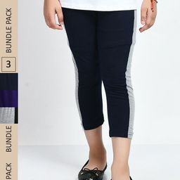 IndiWeaves Girls Pack Of 3 Colorblocked Mid-Rise Cotton Capris-image-138