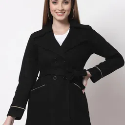 Style Quotient Women Black Solid Woolen Trench Coat-image-58